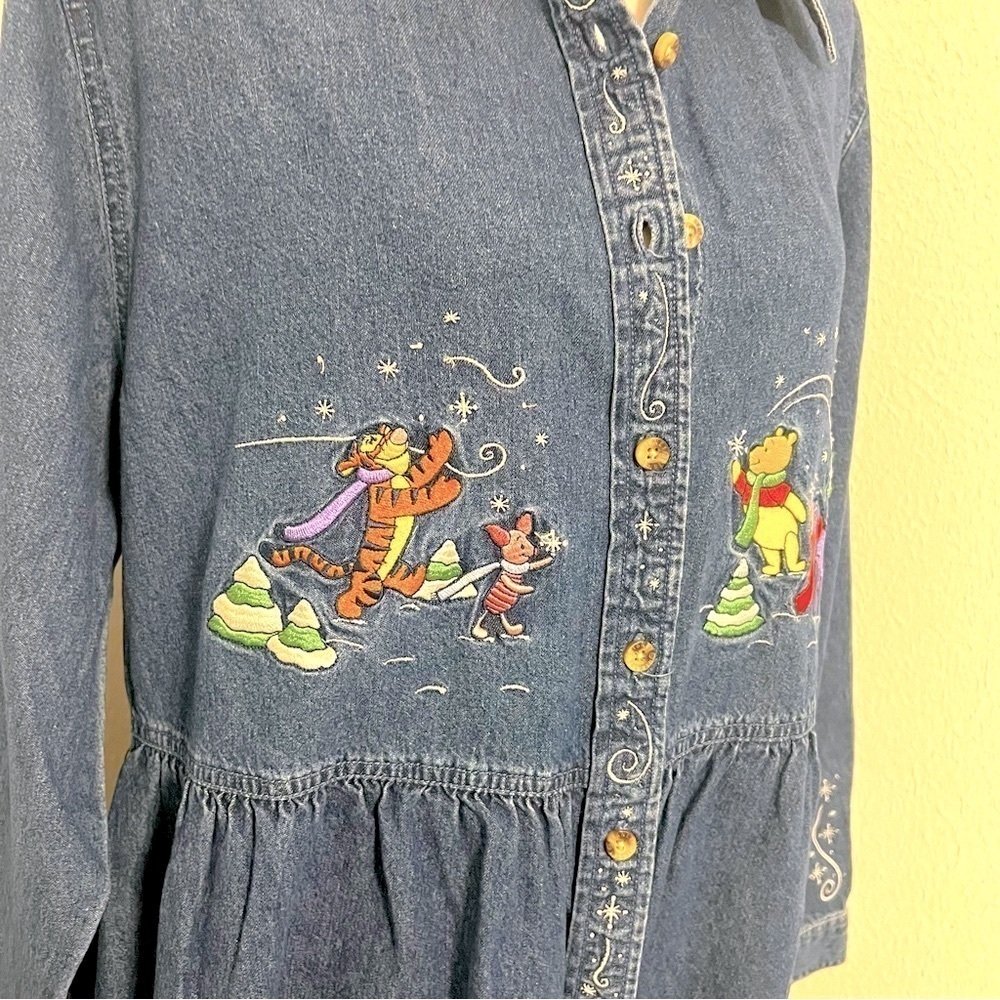Vintage Disney XL Denim Long Sleeve Jean Dress Embroidery Winnie Pooh Tigger EUC - Picture 4 of 14
